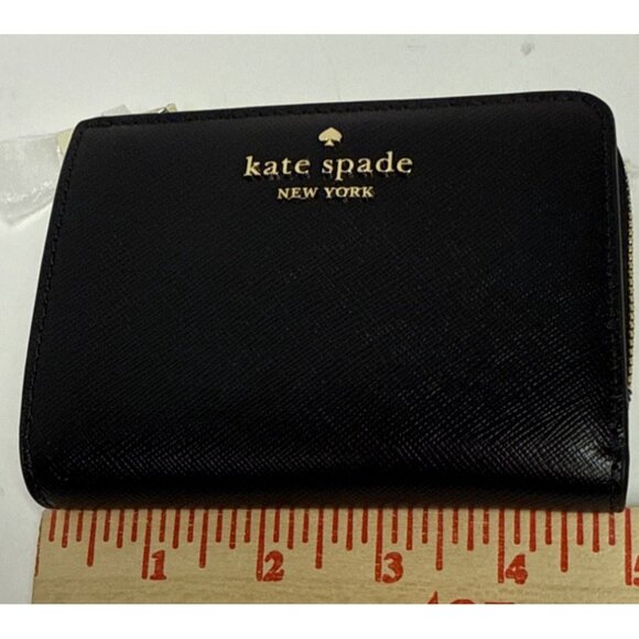 Kate Spade Wallet Lena Small Bifold Black Pebbled Leather Zip Pocket NEW - Picture 5 of 7
